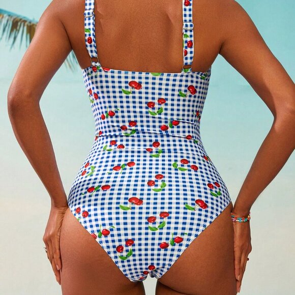 Multicolor Casual Women's Minimalist One Piece Swimsuit - Picture 2 of 6